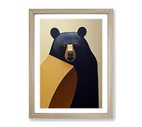 Traditional Bear No.3 Abstract Framed Print for Living Room Bedroom Home Office Décor, Wall Art Picture Ready to Hang, Oak A4 Frame (34 x 25 cm)