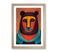 Traditional Bear No.4 Abstract Framed Print for Living Room Bedroom Home Office Décor, Wall Art Picture Ready to Hang, Oak A4 Frame (34 x 25 cm)