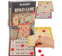Traditional Bingo Game Set Tabletop Family Game with Laminated Bingo Cards Bright Red Counters Clear Numbers Sturdy Cardboard for Social Gatherings All Ages - Electoys