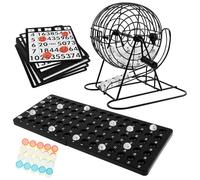 Traditional Bingo Set Ball Wire Cage Wheel Lotto Game Set Add Fun Bingo Machine Game Sets Metal Lottery Ball Machine Sets Family Games with Paper Card, Balls, Round Disc, Balls Tray for Children Kid