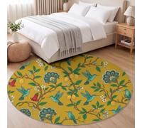 Traditional Bird Round Kids Rug for Bedroom Nursery 100 cm, Ginger | Children's Retro Floral Paisley Motif Machine Washable Circle Area Rug, Soft Non-Slip Round Carpet for Living Room Playroom