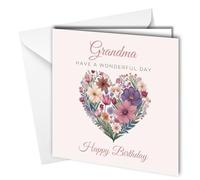 Traditional Birthday Card for Grandma, Heart Shaped Flowers design, Blank Inside, Grandma Have a wonderful day #1747