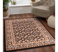 Traditional Black Bordered Floral Rug For Dining Room-120Cm (Circle)