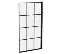 Traditional Black Framed Grid Hinged Reversible Shower Bath Screen 6mm Toughened Safety Glass, H1430 x W790mm