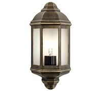 Traditional Black/Gold Cast Aluminium Flush Wall Lantern Light Fitting by Happy Homewares