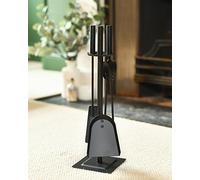 Traditional Black Slim Three Piece Fireplace Accessories Companion Set - Fireside Tools with Tongs, Brush and Pan - Elegant and Functional Fireside Companion Set for Fire Log Burner