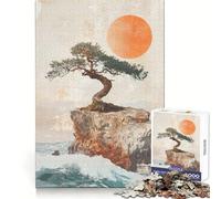 Traditional Bonsai Tree on Cliff Jigsaw Puzzles 1000 Piece for Adults Logic Ability Unwind Easily Secure Join (50x75cm)