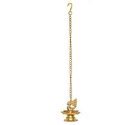 Traditional Brass Hanging Peacock Diya with Chain | Handcrafted Oil Lamp for Diwali, Pooja Room, Temple Decor & Festivals | 2 inch Deepak and 14 inches Chain (16 inches Total)