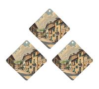 Traditional Brick Houses Car Air Freshener, 3 Pcs Rhombus Hanging Air Freshener Cards, Long Lasting Fragrance Scented Cards for Car, Home, Office Gray-style