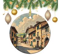 Traditional Brick Houses Ceramic Christmas Ornaments 3 Inch Vintage Hanging Baubles with Gold String for Xmas Tree Decorations Holiday Party Yard Garden Home Decor Festive Keepsake Gift Exchange