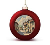 Traditional Brick Houses Christmas Tree Ornaments 1.6 Inch Shatterproof Pc Plastic Balls with Lanyard Baubles Hanging Christmas Ball Ornaments for Xmas Tree Holiday Party Wedding Home Decorations-red