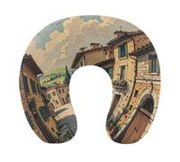 Traditional Brick Houses Pillow U Shaped, Portable Travel Pillows - Removable Cover, Ergonomic Memory Foam Neck Pillow for Travel & Office