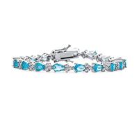 Traditional Bridal Jewelry Alternating Cubic Zirconia Pear Shape AAA CZ Simulated Blue Aquamarine Tennis Bracelet Teardrop For Women Wedding Silver Plated 7 Inch
