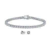 Traditional Bridal Jewelry Set Solitaire Stud Earrings CZ AAA CZ Round Solitaire Tennis Bracelet For Women Wedding Cubic Zirconia .925 Sterling Silver 7 Inch
