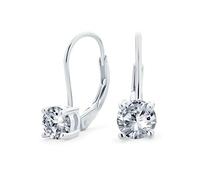 Traditional Bridal Round Brilliant Cut AAA CZ Solitaire Drop Earrings For Women Teens .925 Sterling Silver Leverback