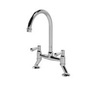 Balterley Kitchen Tap with Dual Lever Handles, Bridge Kitchen Mixer Tap, Chrome Bridge Mixer Taps for Sink, Round Base with Curved Spout Taps for Sink - 235 x 200 x 510mm (Chrome)
