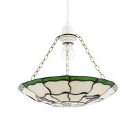Traditional Butterfly Tiffany Green Stained Glass Circular Pendant Lighting Shade | 31cm x 6cm | Brass Chains Included by Happy Homewares