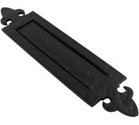Traditional Cast Iron Letter Box - Black Antique Door Letterplate With Fleur De Lys Design For Front Doors 350X75 mm