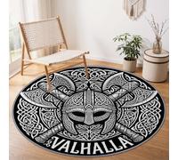 Traditional Celtic Knot Rugs Living Room Round Carpet, Black, 90 cm | Viking Battle Axe Machine Washable Anti-Slip Fluffy Carpet, Soft Thick Floor Rug for Living Room Bedroom Kids Room