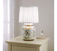 Traditional Ceramic Floral Table Lamp with White Pleated Shade 44cm Table Lamp Floral and Birds Design