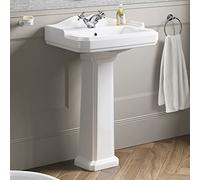 Traditional Ceramic Pedestal Wash Basin Sink with Single Tap Hole White Bathroom