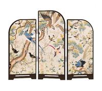 Traditional Chinese Bird Pattern Decorative Painting, 3-Panel Mini Folding Screen Divider, Art Feng Shui Ornaments(30 * 24cm)