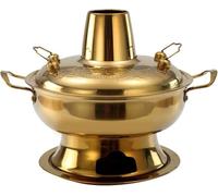 Traditional Chinese Copper Hot Pot, Stainless Steel Charcoal Hotpot Cooker Chinese Soup Pan Cooking Cookware Pot Party taurant,Gold,32cm(OneColor,32cm)