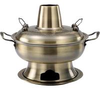 Traditional Chinese Copper Hot Pot, Stainless Steel Charcoal Hotpot Cooker Chinese Soup Pan Cooking Cookware Pot Party taurant,Gold,32cm(OneColor,34cm)