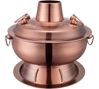 Traditional Chinese Copper Hot Pot, Vintage Copper Shabu Hot Pot Pan, Food Grade Stainless Steel Charcoal Shabu Hotpot Cooker Chinese Traditional Stew Pot Soup Pot Cookware(Purple Copper,30c