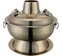 Traditional Chinese Copper Hot Pot, Vintage Copper Shabu Hot Pot Pan, Food Grade Stainless Steel Charcoal Shabu Hotpot Cooker Chinese Traditional Stew Pot Soup Pot Cookware(Bronze,36cm)