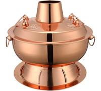 Traditional Chinese Copper Hot Pot, Vintage Copper Shabu Hot Pot Pan, Food Grade Stainless Steel Charcoal Shabu Hotpot Cooker Chinese Traditional Stew Pot Soup Pot Cookware(Rose,36cm)