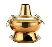 Traditional Chinese Copper Hot Pot, Vintage Hot Pot Shabu-Shabu Hotpot Pan with Chimney for Charcoal Burning, Stainless Steel Chinese Cooker Soup Pot Cookware for Family Kitchen Party(OneCol