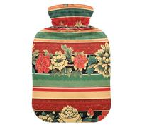 Traditional Chinese Decorative Border Patterns hot Bottle Water Bag with Soft Cover, 1L hotwater Bag for Tummy Warmer