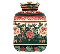 Traditional Chinese Decorative Border Patterns hot Bottle Water Bag with Soft Cover, 2L hotwater Bag for Neck and Shoulder Pain Relief