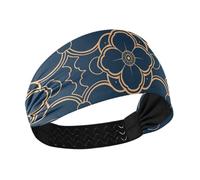 Traditional Chinese Floral Dark Blue no slip headbands for women's hair Elastic sweaty bands for Volleyball tennis Cycling hiking