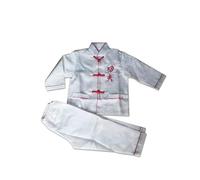 Traditional Chinese Martial Arts 2 Piece Uniform Set, Long Sleeve Tang Style Outfit, Breathable Loose Fit Kung Fu Tai Chi Wing Chun Costume for Boys and Girls Training Sessions(White, 8 Years)