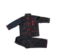 Traditional Chinese Martial Arts 2 Piece Uniform Set, Long Sleeve Tang Style Outfit, Breathable Loose Fit Kung Fu Tai Chi Wing Chun Costume for Boys and Girls Training Sessions(Black, 16 Years)
