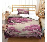Traditional Chinese Painting 3D Printed Comforter Cover Set cherry Blossom Duvet Cover Bedding Set for Kids Teens Boys Room Decor Microfiber Quilt Cover 3 Pcs with Pillow Case Hidden Zipper Single(13