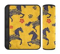 Traditional Chinese Pattern Horse Yellow 2 Pack Covers for seat Belts Release Stress to Your Neck and Shoulders for Most Cars funda para cinturón de carro