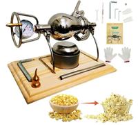 Traditional Chinese Popcorn Maker, Vintage Stainless Steel Pop-Corn Machine Manual Crank with Cotton Bag, Wooden Base, Pressure Popper for Home Theater Party Game Room(Silver,400 ml)