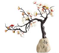 Traditional Chinese Resin Wintersweet Statue Elegant Floral Ornament For Home Office Study Room Wine Cabinet Bedroom Wedding Decor Pink(Quiet + White)