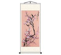 Traditional Chinese Scroll Painting,Scroll Painting,Bamboo Wall Plum Blossom Chinese Silk Scroll Painting for Space Wall, Oriental Traditional Art Reel Paintings, Bedroom Living Room Decor(30x80cm/12x