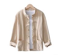 Traditional Chinese Style Tang Suit Uniform Shirts for Men, Casual Tops (2XL Khaki)