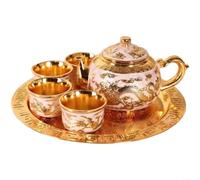 Traditional Chinese Tea Set, Silver Zinc Alloy Teapot With 4 Cups and Tray
