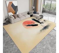 Traditional Chinese Washable Area Rug 120 x 170 cm, Ink Painting Animal Bird Leaves Sun Non-Slip Bedroom Rug - Ultra-Thin Low pile Printed Carpet for Living room Dining Room Office Game Room Carpet