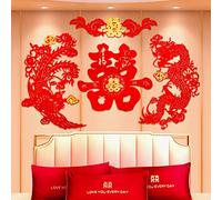 Traditional Chinese Wedding Party Decoration Dragon Phoenix Door Stickers Paper-Cut Window Bars
