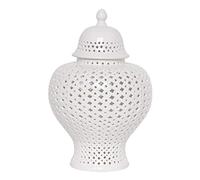 Traditional Chinese White Lattice Ginger Jar with Lid | Carthage Pierced Porcelain Lantern | Set of Multiple Decor Pieces