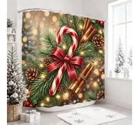 Traditional Christmas Candy Cane and Pine Decor Shower Curtain 108x72 Inch