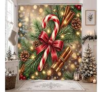 Traditional Christmas Candy Cane and Pine Decor Shower Curtain 72x78 Inch