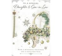 Traditional Christmas Card for Daughter & Son-in-Law, 25.4 x 17.8 cm Gold ribbon